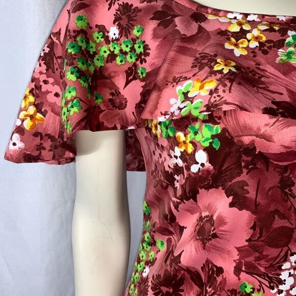 Vintage 60s 70s large collar pink floral maxi dress medium - Picture 8 of 13